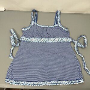 Vintage Y2K Energie Tank Top Babydoll Tie Nautical Floral Stripes Blue Womens XL